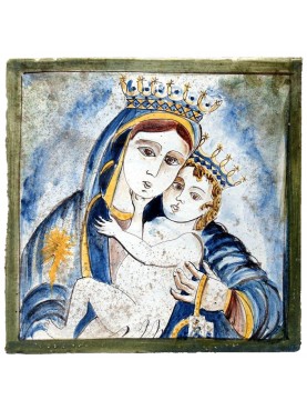 Devotional panel - Madonna with child in majolica