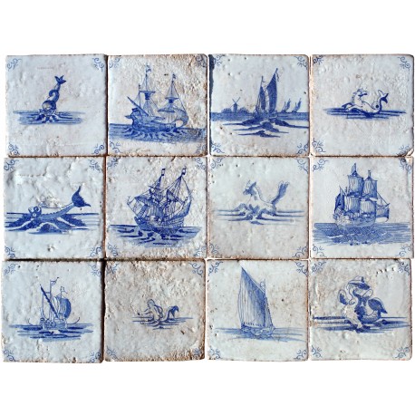 Pannello con scene marine piastrelle blu delft