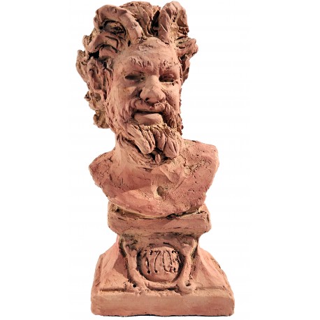 Piccolo busto con base di satiro greco romano in terracotta