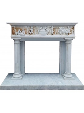 Empire fireplace in white Carrara marble with Bacchante scenes