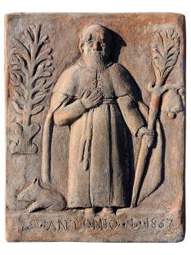 Saint Anthony the Abbot in terracotta with the pig and the bell