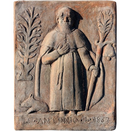 Saint Anthony the Abbot in terracotta with the pig and the bell