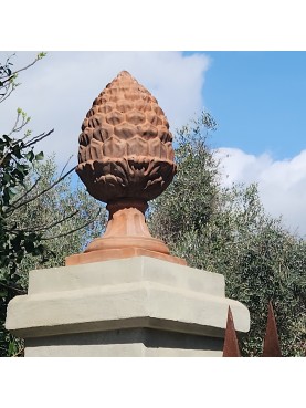 Terracotta Pine cone on pillar 40X40 cm