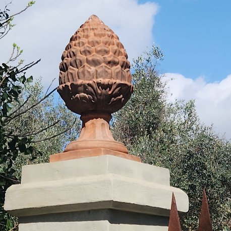 Terracotta Pine cone on pillar 40X40 cm