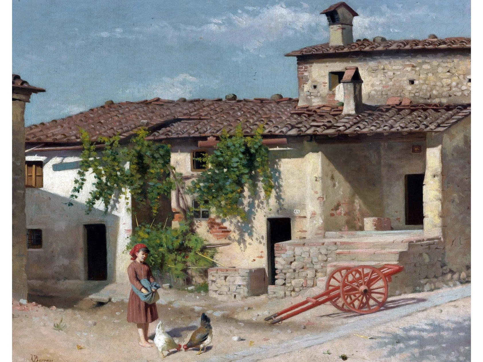 Odoardo Borrani (Pisa 1834 - Firenze 1905) Feeding the chickens